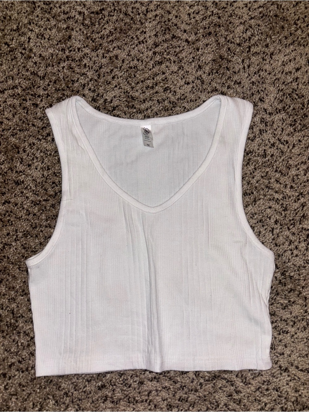 Unlisted White Ribbed V-Neck Crop Tank